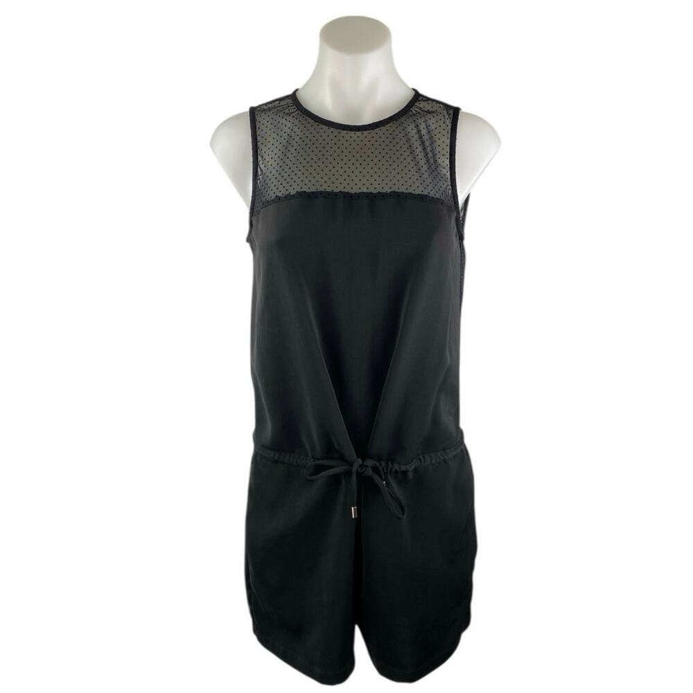 Zara Women's Black Mesh Sleeveless Drawstring Cutout Back Tank Jumpsuit Romper S